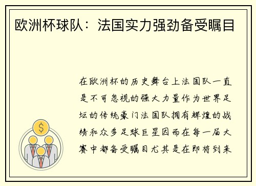 欧洲杯球队：法国实力强劲备受瞩目